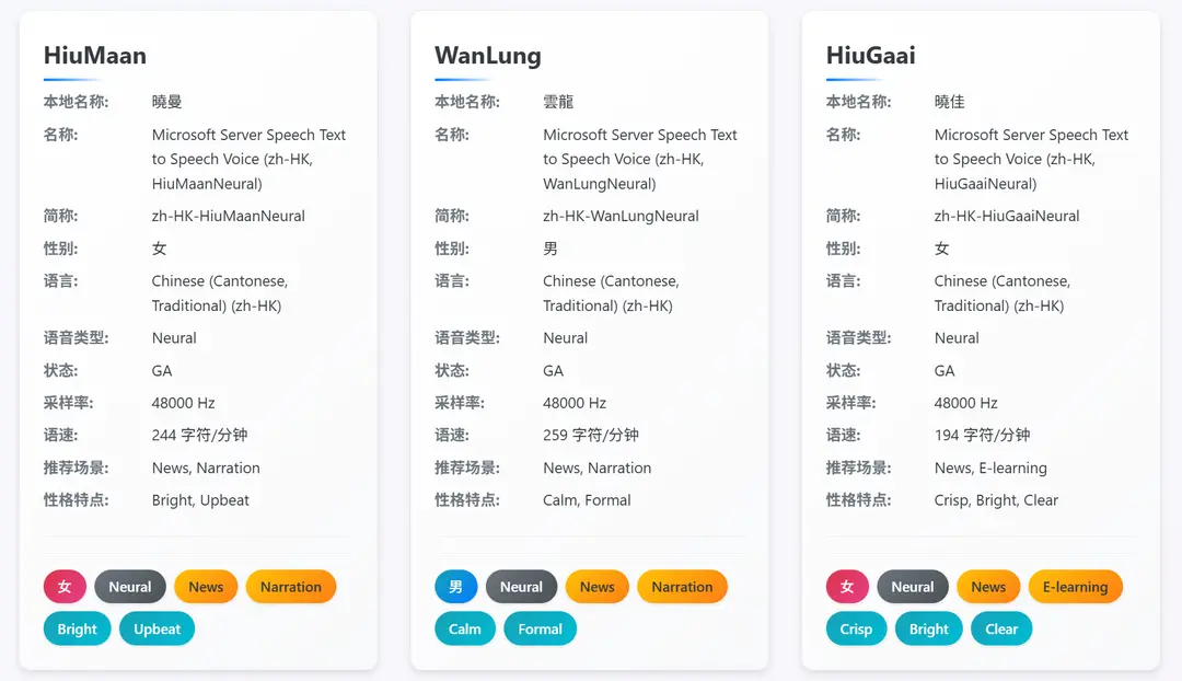 微软TTS中的粤语发音